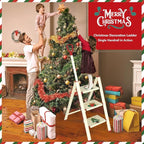 3 Step Ladder, Christmas Tree 3 Step Ladder with Single-Handrail, 3 Step Stool with Anti-Slip Pedals for Home Kitchen,Xmas Decoration Ladder for Tree and Holiday Decoration,600lbs Max Load Capacity