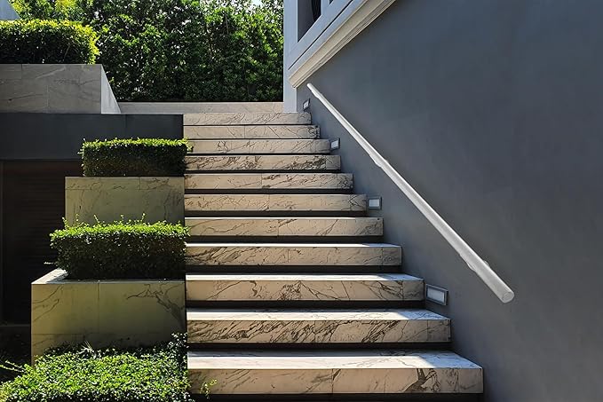 Meranti Aluminum Handrail for Indoor or Outdoor Steps and Stairs – Hand Rails for Elderly – DIY Complete Stair Railing Kit (AHR, Glossy White, 7' Length)