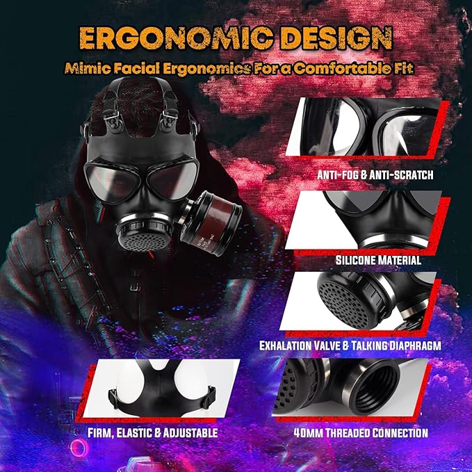 Gas Masks Survival Nuclear and Chemical, Gas Mask with 40mm Activated Carbon Filter, Tactical Full Face Respirator Mask for Chemicals, Gases, Paint, Vapors, Welding