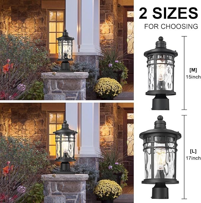 Darkaway Large Outdoor Post Lights Lamp Posts Outdoor Lighting, 17inch Aluminum Post Lights Outdoor Light Fixtures with Water Ripple Glass, Pole Light for Outside Patio Yard Garden