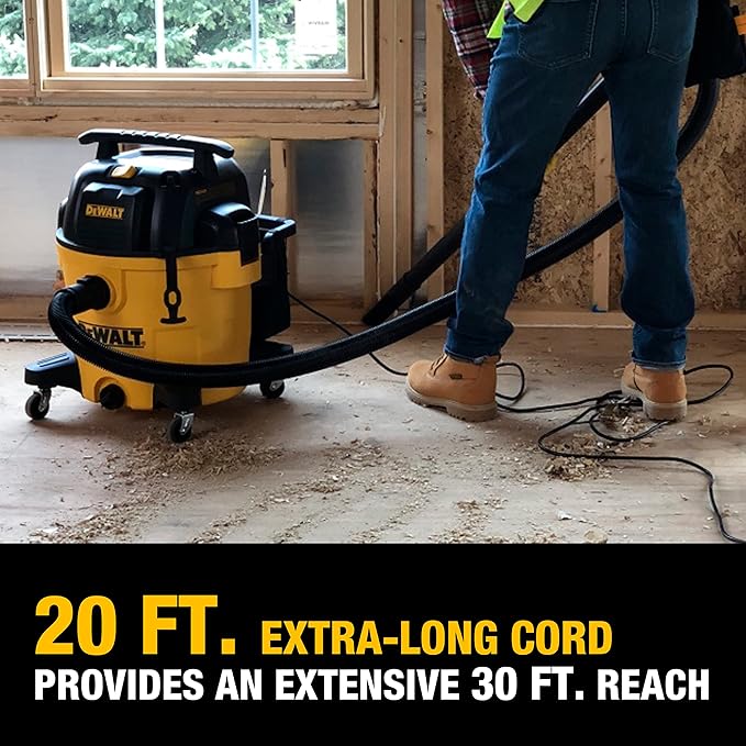 DEWALT 12 Gallon STEALTHSONIC Ultra Quiet Poly Wet Dry Vacuum, DXV12P-QTA Powerful Suction Noise Reduction Vac, 5.5 Peak HP Shop Vacuum for Jobsite/Workshop, Reduce Motor Noise, Yellow