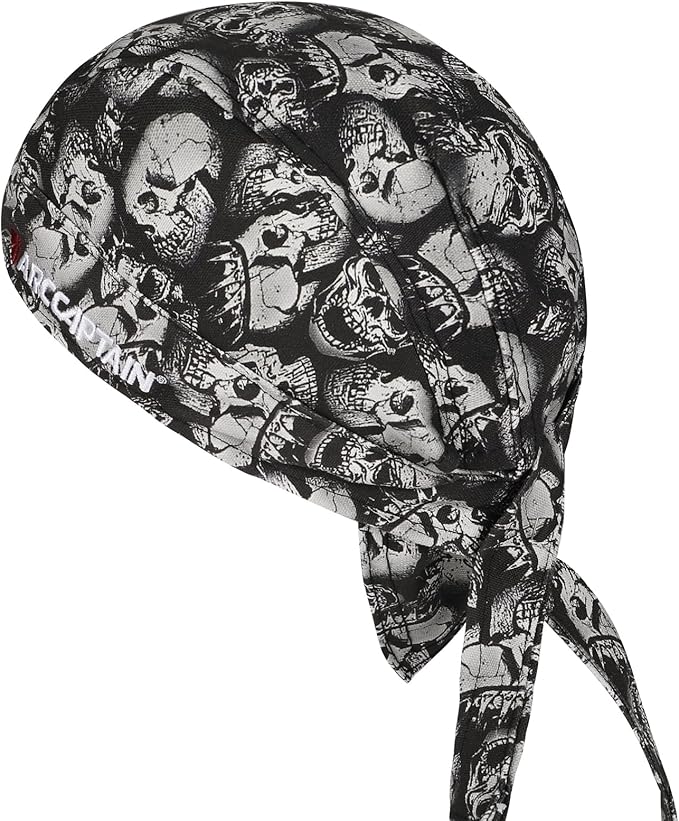 ARCCAPTAIN 2PC Welding Doo Rag, Welding Cap, Protective Welders Cap, Welding Hats for Men, Fireproof Cotton and Durable for Safety, Skull, XL Size