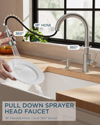 Kitchen Faucet with Pull Down Sprayer, Brushed Nickel High Arc Stainless Steel Classic Sink Faucet, Single Handle with Deck Plate for 1 or 3 Hole Sinks for RV Bar Laundry Farmhouse