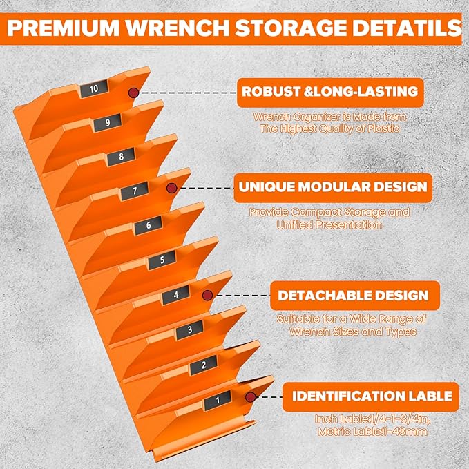80PCS Modular Wrench Organizer Wrench Holder - Wrench Tool Organizers for Tool Drawer Storage, Wrench Storage Set with Metric & SAE Label, Wrench Rack Tool Gift for Professional Mechanics, Orange