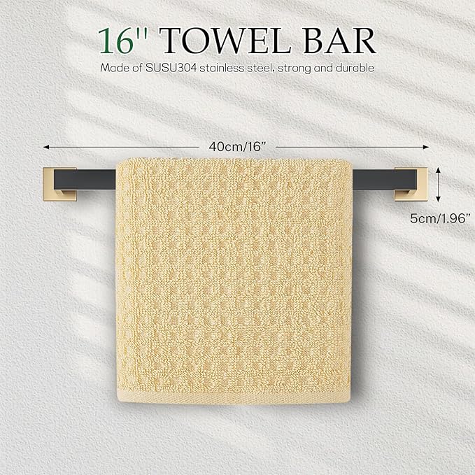 Black and Gold Bathroom Hardware Accessories Set 5-Pieces Towel Bar Set Stainless Steel Towel Holder Set 16 Inch Towel Bar,Towel Racks Set for Bathroom Wall Mounted