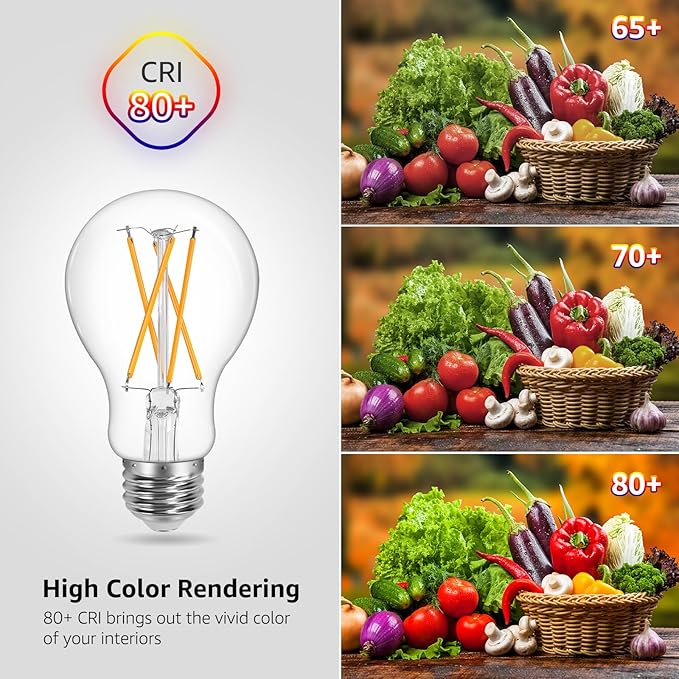 Lepro Vintage LED Bulbs, Dimmable Filament Bulb, 8W 800LM, 60W Equivalent, 2700K Warm White, Classic Clear Glass, A19 Shape, E26 Base, Pack of 5