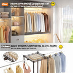 Armocity 120 Inches Closet System, 10FT Walk In Closet Organizer with 3 Shelving Towers, Heavy Duty Clothes Rack with 3 Drawers, Built-In Garment Rack, 120" L x 16" W x 75" H, Max Load 1300 LBS, Grey