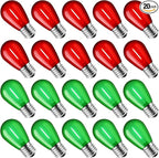 Minetom S14 LED Christmas Replacement Light Bulbs, UL Listed, 1 Watt E26 Medium Base Plastic Shatterproof LED Edison Bulbs, Easily Screw in Strings Spools Strands, Red & Green, 20 Pack