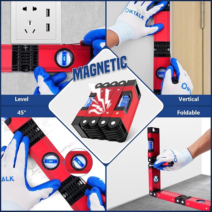 28 Inch Folding Level, Multi-Angle Precision Leveler with Magnetic Base, Foldable Aluminum Alloy Tool for Woodworking & Construction