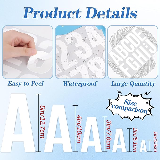 441 PCS 42 Sheets Letter Stickers Large Mailbox Numbers and Letters Self Adhesive Vinyl Waterproof Alphabet Number Stickers for Mailbox House Address,Crafts,Car, Poster,Classroom Decor(4 Inch,White)
