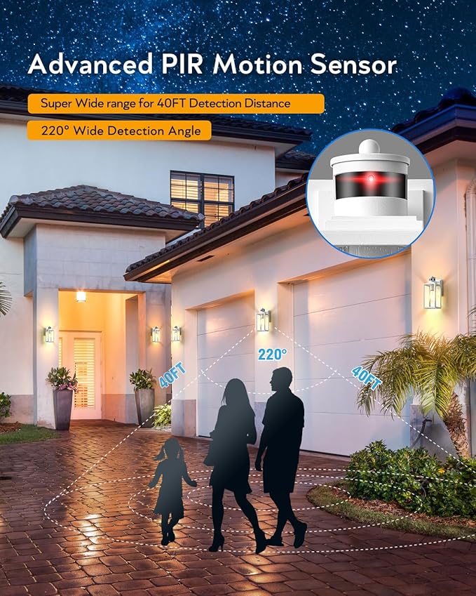 VIANIS Motion Sensor Outdoor Light Fixture, White Dusk to Dawn Porch Lighting Wall Mount, Waterproof Modern Outside LED Lights for House, 100% Aluminum Exterior Wall Sconce Lantern for Garage Lamps