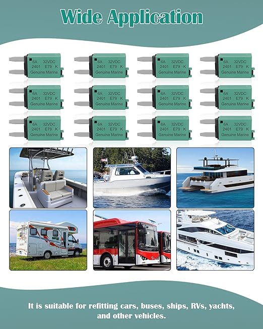 6A Low Profile Mini Blade Fuse Kits Automotive 6Amp ATM Manual Resettable Fuses Boat Reset Circuit Breaker Fuses Protect for Boat RV Car Truck DC 12V 28 Volts 6 AMP Car Mini Assortment Kit