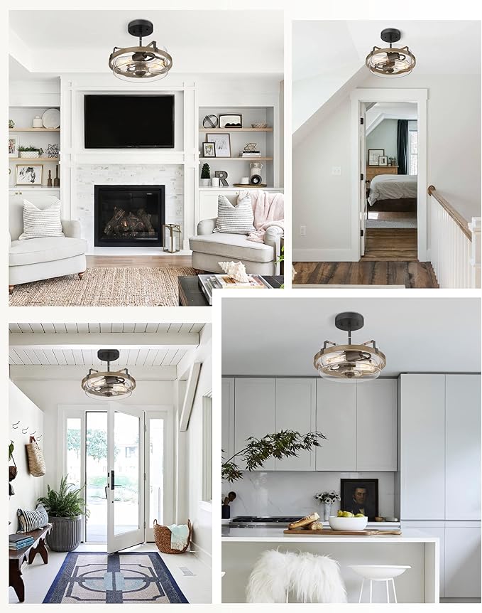 EAPUDUN Farmhouse Ceiling Light, Wooden Semi Flush Mount Ceiling Light Fixtures with Clear Glass Shade, Retro 2-Light Ceiling Lamp for Hallway Entryway Bedroom Kitchen Dining Room SMA1444-FBDT