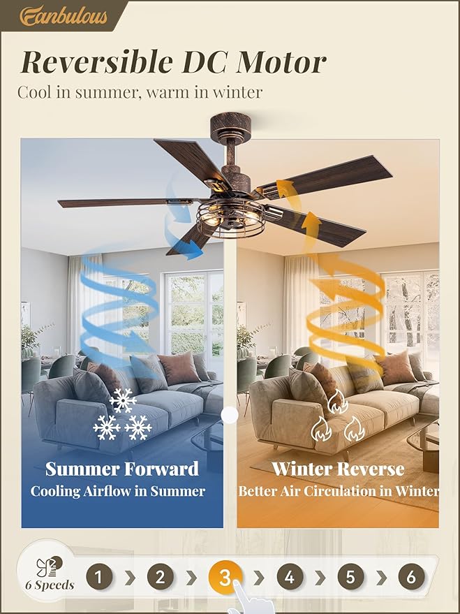 2 Pack Farmhouse 42 Inch Ceiling Fans with Lights, Industrial Caged Ceiling Fans for Bedroom Living Room, Double-Sided 5 Blades Rustic Ceiling Fan-Black Gold