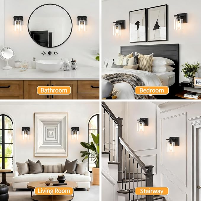 1 Light Modern Bathroom Light Fixtures Over Mirror, Black Vanity Lights for Bathroom Wall Sconces with Clear Glass Shades, E26 Socket (Bulbs Not Included)