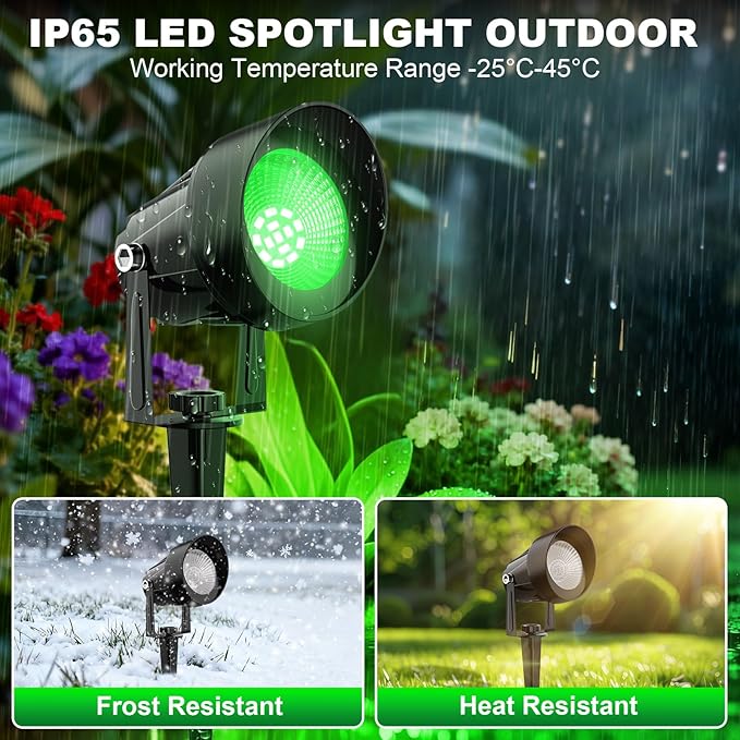 Halloween Green Landscape Spotlights, 14 LED Landscape Lighting with US Plug, IP65 Waterproof Outdoor for Tree Yard Garden Pathway Christmas Decor, 4 Pack