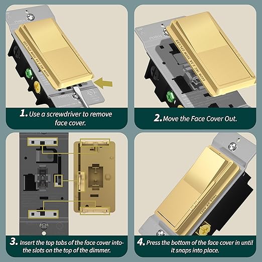 TOPGREENER Kalide Dimmer Light Switch, LED Dimmer Switch, Full Range Dimming, Single Pole/3-Way, 120VAC, 60Hz, 300W LED/CFL, Neutral Wire Not Required, Gold, 1 Pack,Wall Plate Included