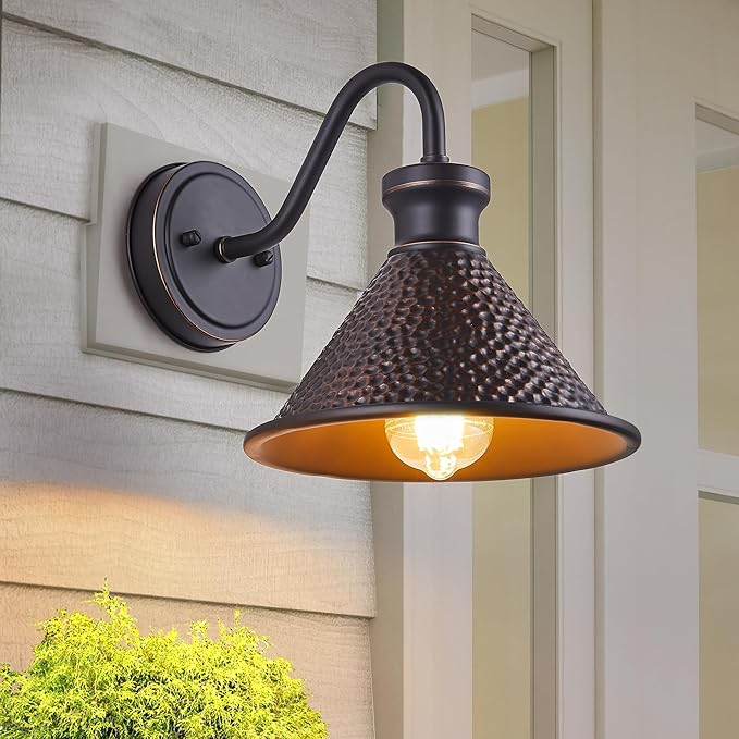 Gooseneck Outdoor Wall Sconce 1-Light E26 Socket Farmhouse Wall Mount Porch & Patio Lights,9.3Inch Width Casting Aluminum Shade,Oil Rubbed Bronze,Easily Installed in Outdoor and Indoor.
