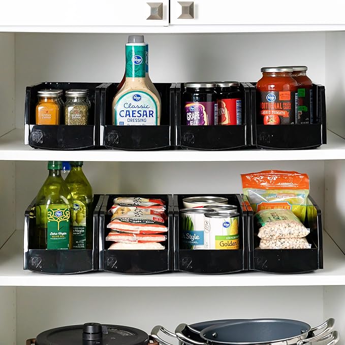 IRIS USA Plastic Shelf Bins Stackable Open Front Storage Bins Plastic Hanging Organizer Bin Caddy Basket for Hardware Crafts, Small Parts, Nuts and Bolts, Tool Storage - Large Black 8 Pack