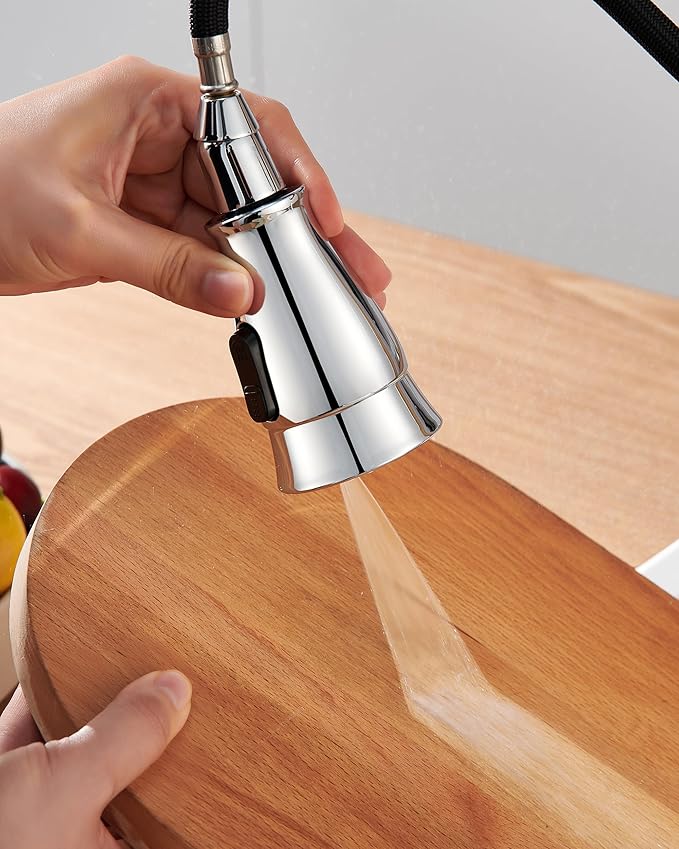 Kitchen Faucet Head Replacement, Pull Down Faucet Spray Head, 3 Function Faucet Tap Spout Sprayer Nozzle for Kitchen Faucet with 11 Adapters, Chrome