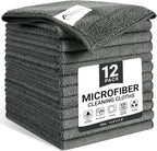 Microfiber Cleaning Cloth, 12 Pack Grey Cleaning Rags for Housekeeping, Reusable Microfiber Towels for Car, Kitchen, Bathroom and Household Cleaning Supplies, 11.8"X11.8"