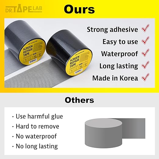 Grey Window Screen Repair Tape, 2 in X 15 FT, Screen Repair Kit for Windows or Doors, Strong Adhesive Patch Kit Fiberglass Mesh Tape