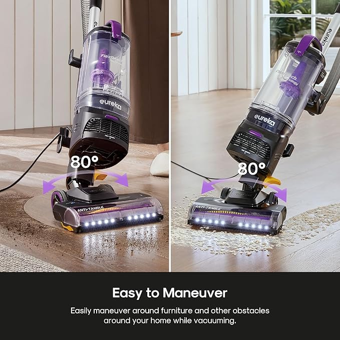 Eureka FlexReach Powerful Upright Vacuum Cleaner for Carpet and Hard Floor, Lift-Up Vacuum with Large Dust Cup, Anti-Tangle, NEU651PL, Purple