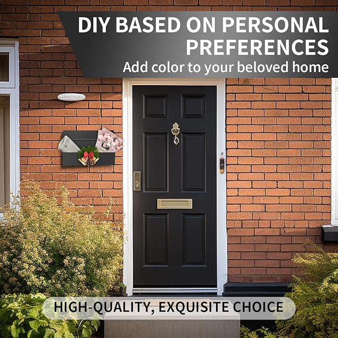 Wall Mount Mailbox, Large Capacity for House, Outside, with 3 Sets of 0-9 Number Stickers & Flower Planter, Galvanized Steel Rust-Proof Metal Post Drop Box, 15.74"×9.84"×6.41" Black