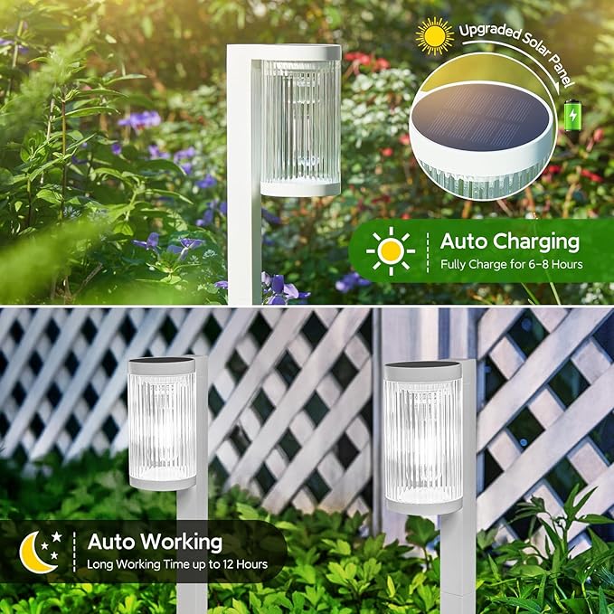Solar Pathway Lights Outdoor, 6 Pack Upgraded Outdoor Solar Lights for Outside Super Bright Up to 12Hrs, IP65 Waterproof Solar Garden Lights for Yard Landscape Path Walkway Decor(Cool White)