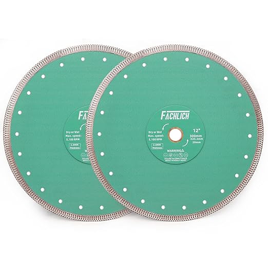 Diamond Porcelain Saw Blade,2pcs 12"/300MM Super Thin Dry Wet Cutting Disc with X Teeth Turbo Mesh Rim,for Ceramic Tile Porcelain Granite Marbles