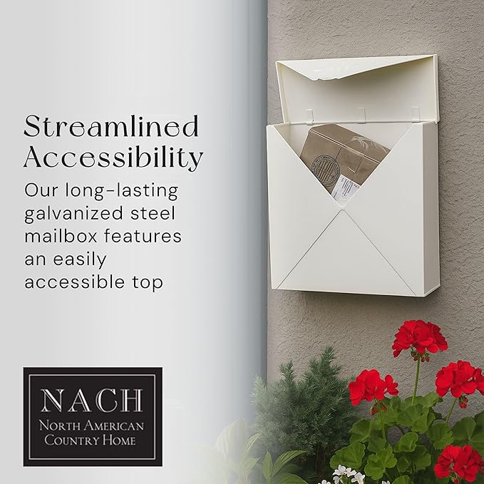 NACH Chicago White Extra Large Mailbox, Rust Resistant Large Mailboxes for Outside Wall Mount, Large Metal Mailbox, Wall Mount Mailbox, Extra Large Capacity Mailbox, 12 x 12 x 4.8 inches, MB-6301WT