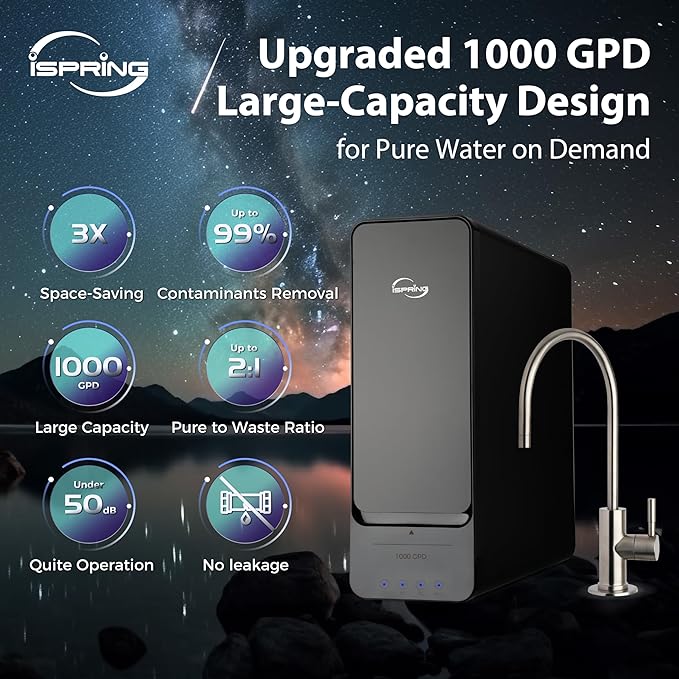 iSpring RO1000-ORB Tankless Reverse Osmosis Water Filtration System, 1000 GPD Fast Flow
