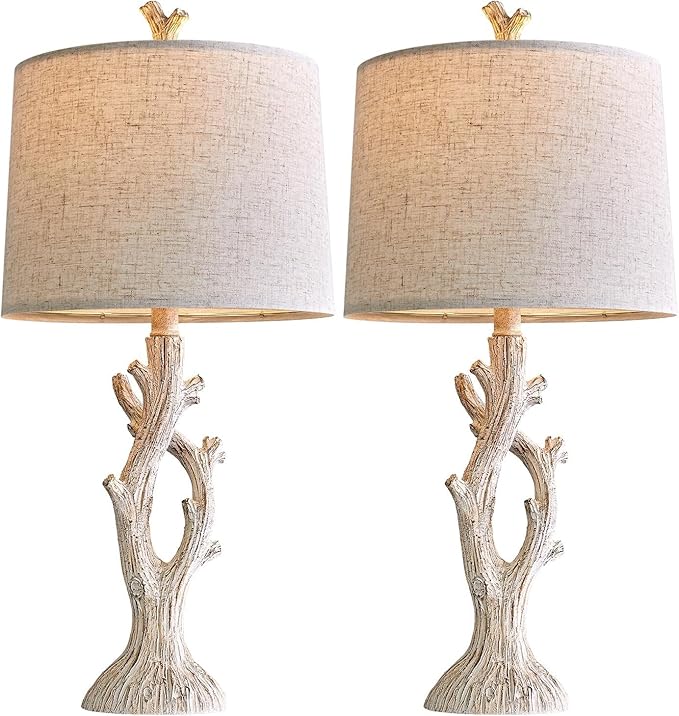 OYEARS Farmhouse Table Lamps Set of 2 for Living Room Bedroom Bedside Tree Lamp Nightstand End Table 25" Lamps Vintage Natural Style