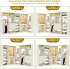 Unikito 110” Closet System with Drawers, 9.3FT Corner Closet Organizer with 4 Hanging Rod, Reversible Large Wood L Shaped Walk in Closets Wardrobe with Shoe Shelves, Set of 4, White Oak