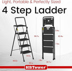 HBTower Step Ladder, Folding Step Stool with Wide Anti-Slip Pedal, Sturdy Steel Ladder, Convenient Handrail, Lightweight, Portable Steel Step Stool