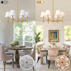 27'' Gold Chandelier Chandelier for Dining Room with White Fabric Shades, 6-Light Modern Farmhouse Chandelier Adjustable Brass Pendant Light Fixture for Living Room Kitchen Entryway Foyer