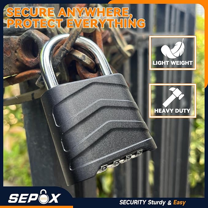 SEPOX 2PCS Large Combination Padlock, Outdoor Combo Lock 2.2" 55mm Heavy Duty Weatherproof, Ressetable 4 Digital, Security Aluminum Body, Uncuttable Shackle, for Warehouse, Home, School, Gate, Garden
