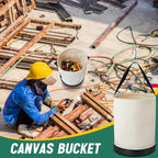 1 Pack Utility Canvas Tool Bucket 15" x 12" All Purpose Canvas Bucket Bag, Truck Tool Organizer with Plastic Bottom Metal Hook for Store Work Accessory, Load Capacity up to 150 Lbs (White)