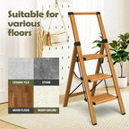 Taranta 3 Step Ladder, Portable Folding Ladder with Wide Pedal, Lightweight Aluminum Step Stool with Convenient Handgrip, 330 lbs Capacity Stepladder for Home, Office - Woodgrain