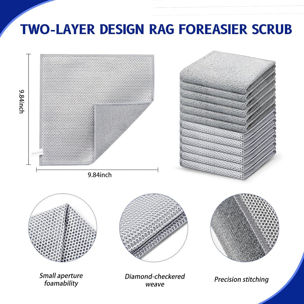 12PCS Non-Scratch Multipurpose Steel Wire Dishcloths - Reusable Quick-Dry Odor-Free Scrub Cloths for Dishes, Kitchen Cleaning Cloths for Cookware, Sinks, Stove Tops(9.84X9.84)