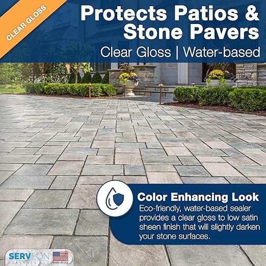 Natural Stone Sealer Plus Stain Guard (Clear Gloss Finish) Commercial Grade Outdoor Indoor Waterproof Grout Sealer Protects Pavers Pools Patios Landscape Stones (1 Gallon) H2700S