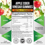 Vegan Apple Cider Vinegar Gummies | Max Strength 1000mg | ACV Supplement Gummy Vitamins for Adults, Supports Digestion, Metabolism, Natural Apple Flavor with Mother, Gluten Free, Non-GMO - 60 Gummies