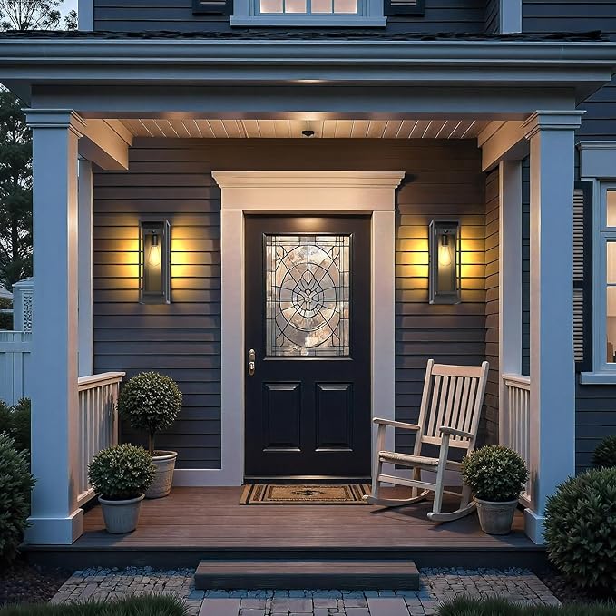 20in Outdoor Wall Light Motion Sensor-Black Modern Sconce Waterproof Exterior Lighting Fixture E26 Socket Porch Lights Extra Large Lantern for Entryway Patio House Garage 2Pack