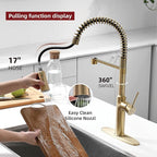 22‘’ Extra-Tall Brushed Gold Kitchen Sink Faucets, Commercial High Arc Single Handle Kitchen Faucets for Pull Down Sprayer Modern Spring with Deck Plate 22 inch