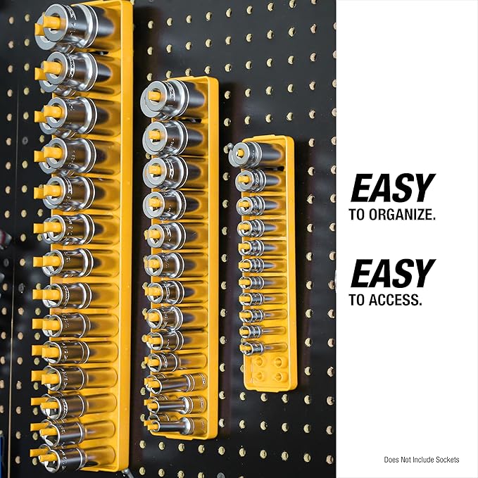 OEMTOOLS 22238 6 Piece SAE and Metric Socket Tray Set, SAE and Metric Socket Storage for Sizes 1/4", 3/8”, and 1/2" Drive, Socket Holders and Socket Organizer Tray for Toolbox, Black and Yellow