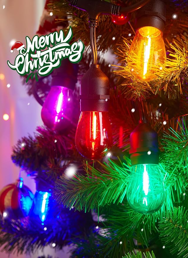 Minetom 20 Pack Multicolor S14 LED Christmas Replacement Light Bulbs, UL Listed, 1 Watt E26 Medium Base Plastic Shatterproof LED Edison Bulbs, Easily Screw in Strings Spools Strands