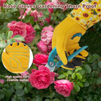 DLY Gardening Gloves for Women, Rose Gloves Gardening Thorn Proof, Long Garden Gloves for Women, Breathable Cowhide Leather Gauntlet (Medium, Yellow