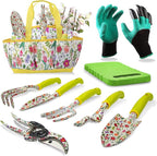 Garden Tool Set 9 Piece Heavy Duty Aluminum Gardening Hand Tools Kit Cute Gardening Supplies with Non-Slip Rubber Grip Gift for Women/Parent