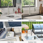 FORIOUS Kitchen Faucets with Sprayer, Stainless Steel Bar Sink Faucet Single Handle with Deck Plate, Commercial Pull Out Faucet for Kitchen Sink, Marine Boat Deck, Laundry Bar RV Camper