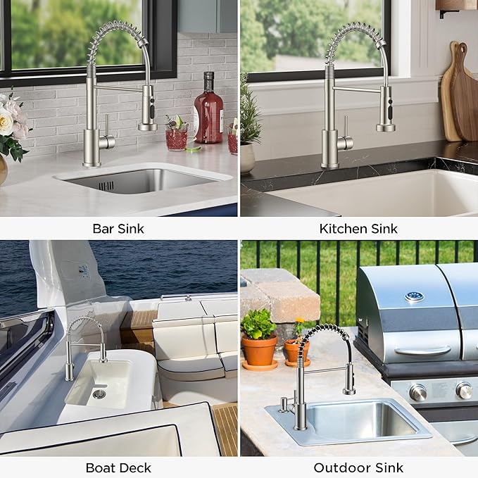FORIOUS Kitchen Faucets with Sprayer, Stainless Steel Bar Sink Faucet Single Handle with Deck Plate, Commercial Pull Out Faucet for Kitchen Sink, Marine Boat Deck, Laundry Bar RV Camper